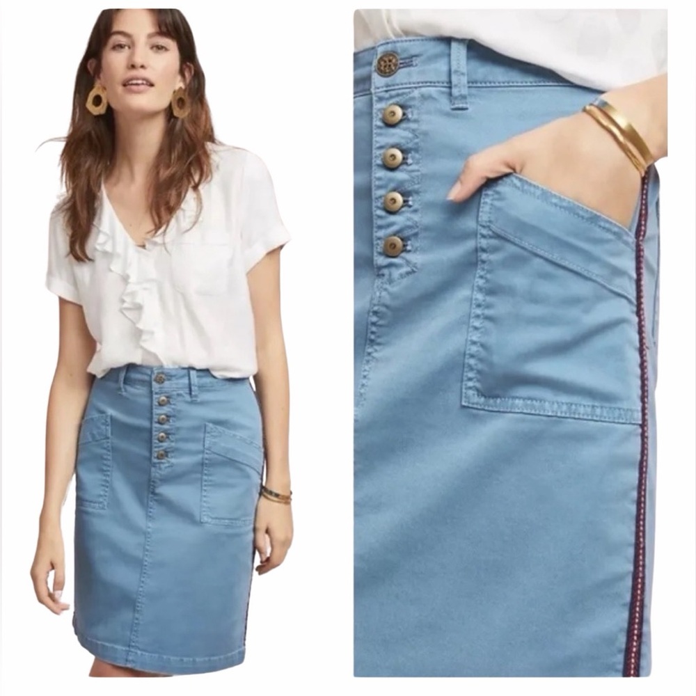 Anthropologie - Pilcro And The Lettterpress Chino Pencil Skirt With Side Stripe